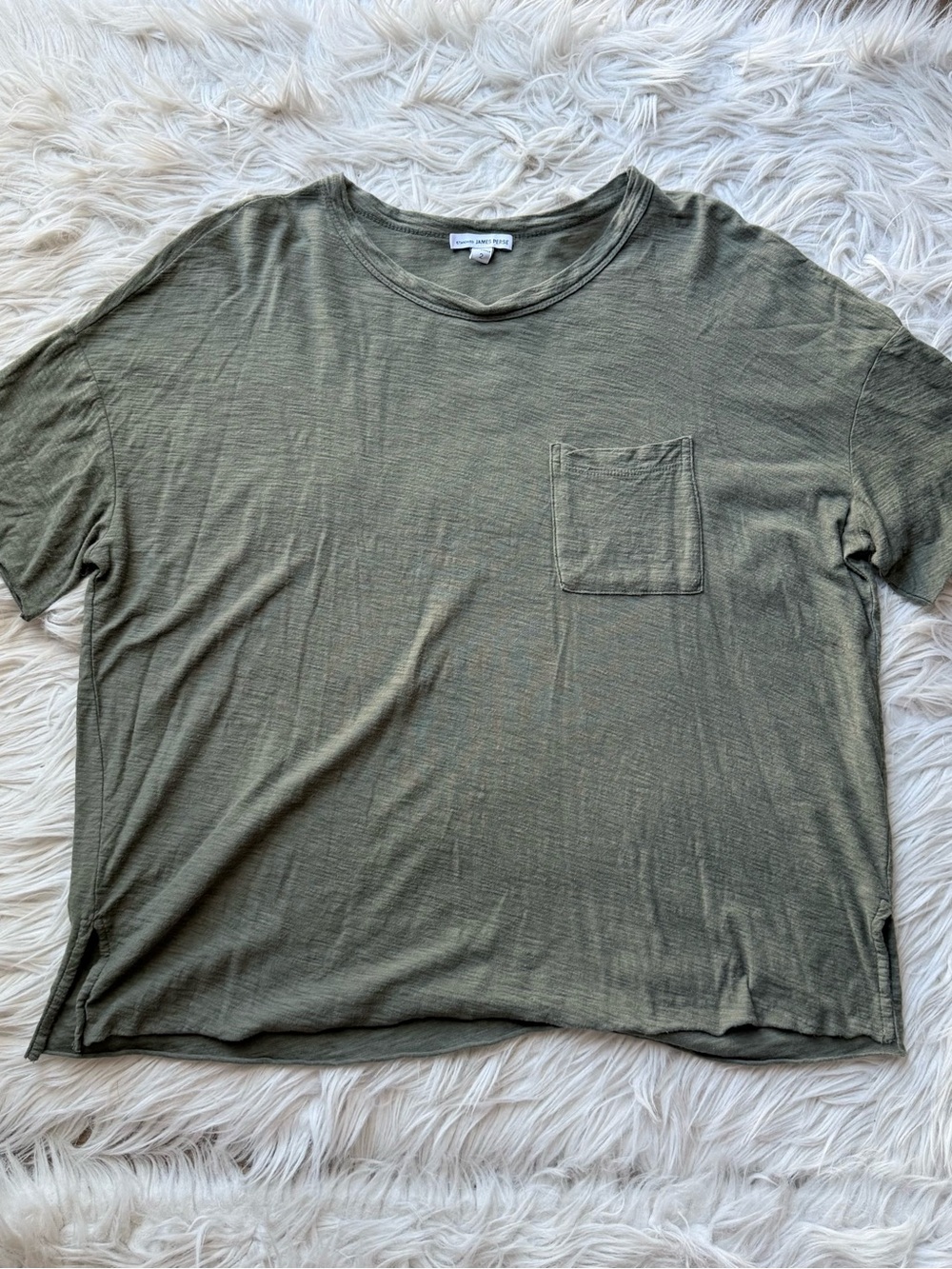 James Perse Standard Pocket Tee Size 2 Olive Green Slub Cotton Relaxed Raw Hem